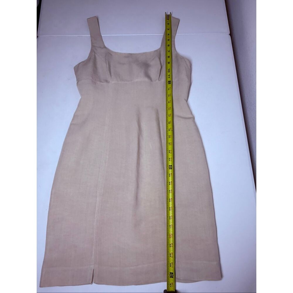 Perspective Beige Linen Blend Sheath Dress Sleeveless Square Neck EU 40 US 8 - Picture 8 of 13